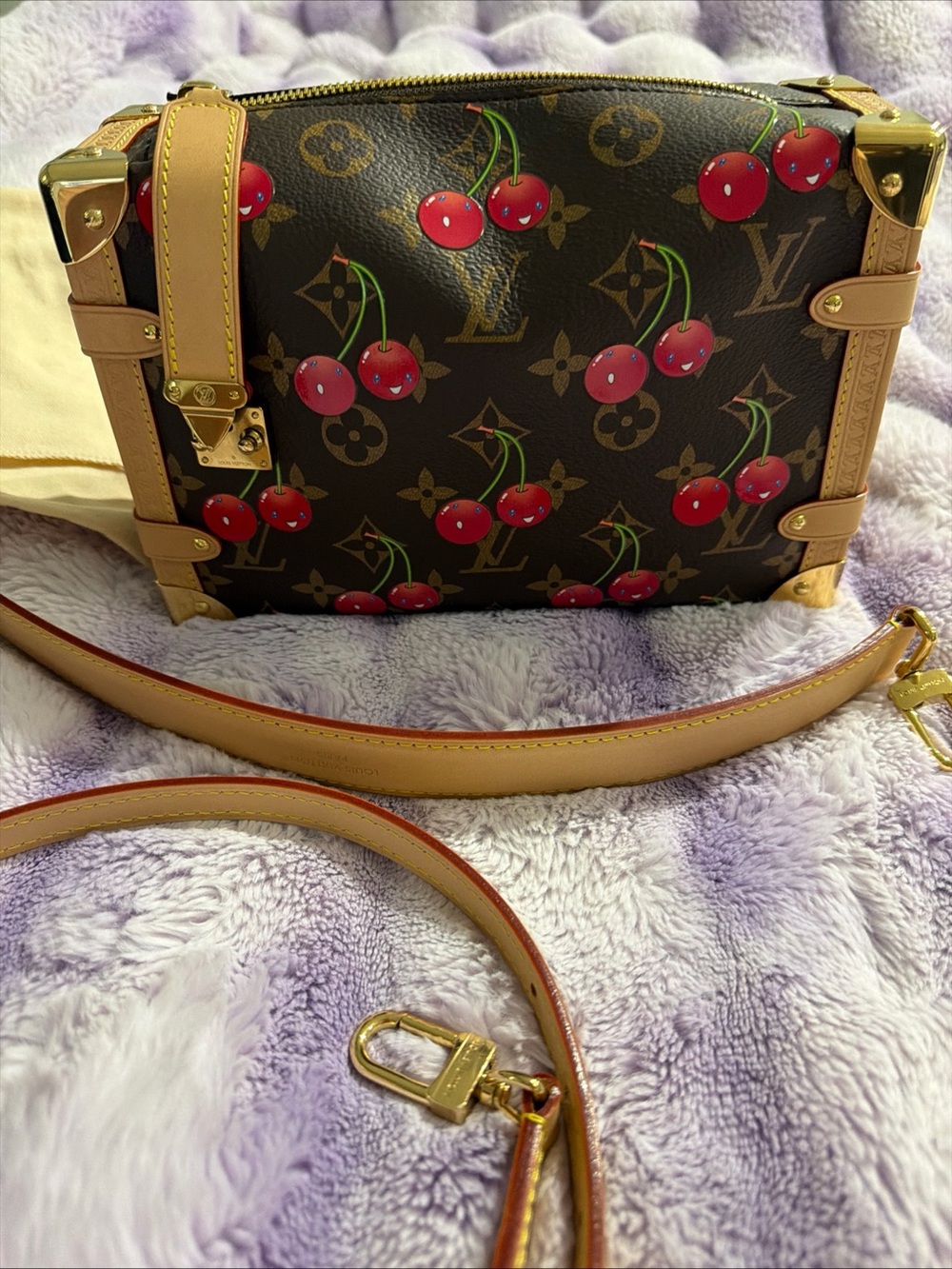 Louis Vuitton Brown Monogram Crossbody with Red Cherry Print and Tan Trim